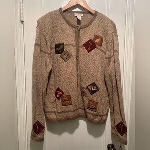 Christopher & Banks Vintage Cardigan 12 Days Of Christmas Embroidered Patchwork